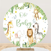 Oh Baby Niedlich Tier In Blätter Runden Babydusche Hintergrund
